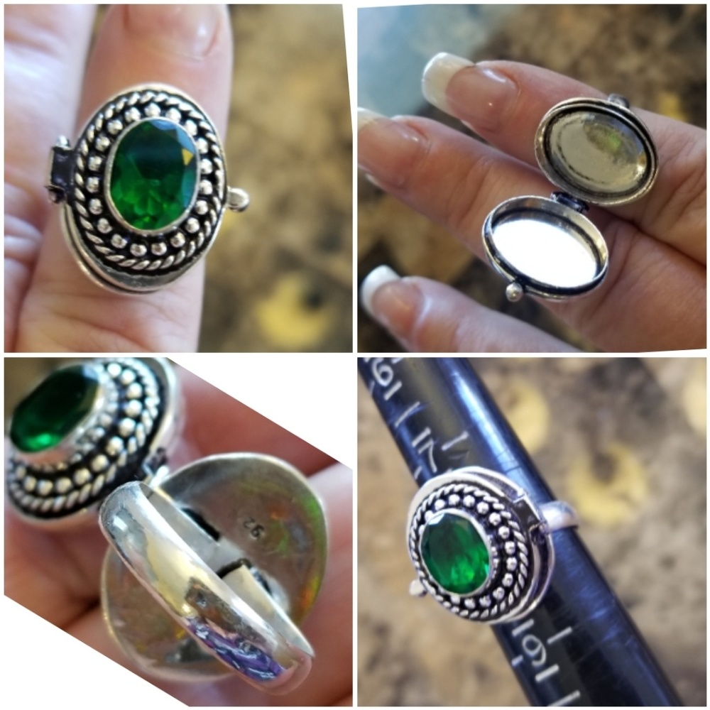 Genuine Emerald Quartz Poison Box Ring 8